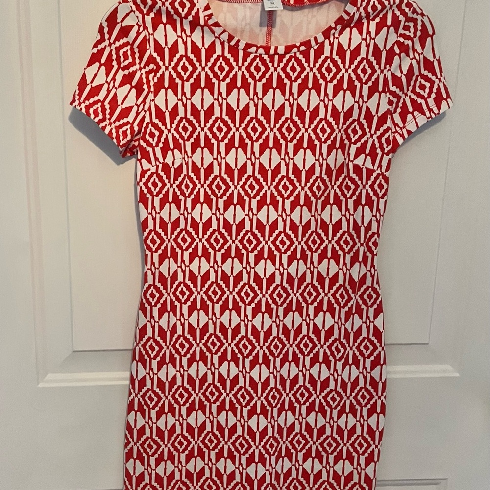 Orange & White Geometric Short-Sleeve Dress